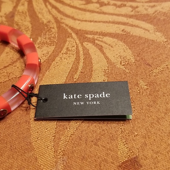 Kate Spade Vermillion Striped Colored Bangle With Cubic Zirconia - Picture 5 of 7